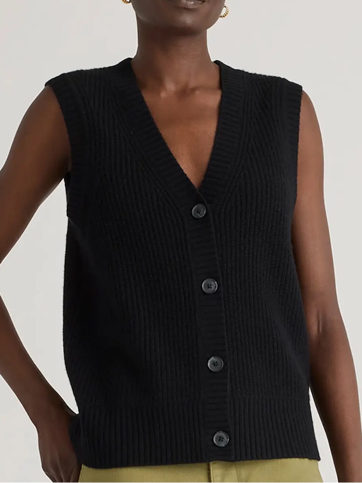 Quince Black Mongolian 100% Cashmere Fisherman Sweater Vest Xs